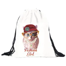 Сумка на шнурке с кошкой для женщин и мужчин, модные милые повседневные Рюкзаки из полиэстера с принтом для девочек и мальчиков, Спортивная Дорожная сумка для женщин