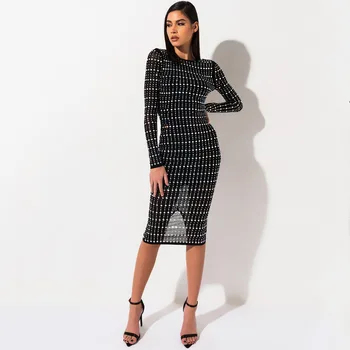 

Womens Dresses New Arrival 2020 Summer Mesh Rhinestone Dress Plus Size Trendy Frocks Bodycon Dresses Sparkling Open Back Vestido