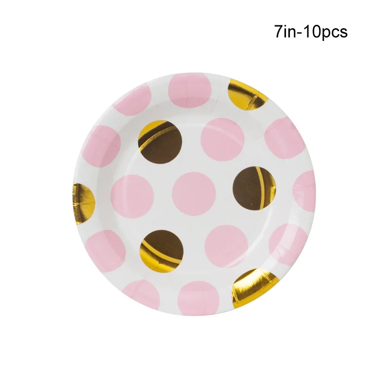 7in plate-10pcs 10 шт./лот, розовая+ Золотая одноразовая посуда, бумажные тарелки для вечеринки чашки, ребенок, душ, бумага для питья соломинки, свадебные принадлежности - Цвет: 7in plate-10pcs