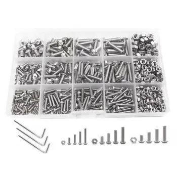 

500pcs Nuts M3/M4/M5 Bolts Nuts Kit Stainless Steel Hex Head +3 Allen Keys