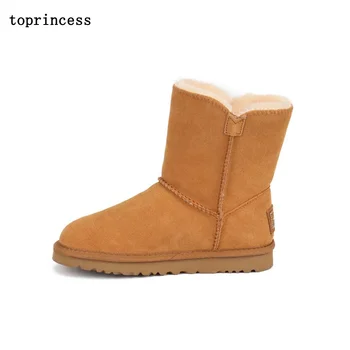 

ZX34 TOPRINCESS New Style Platform Boots Diamond Button Fashion Designer Winter Boots For Women Warm Fur Snow Leather Boots 2020