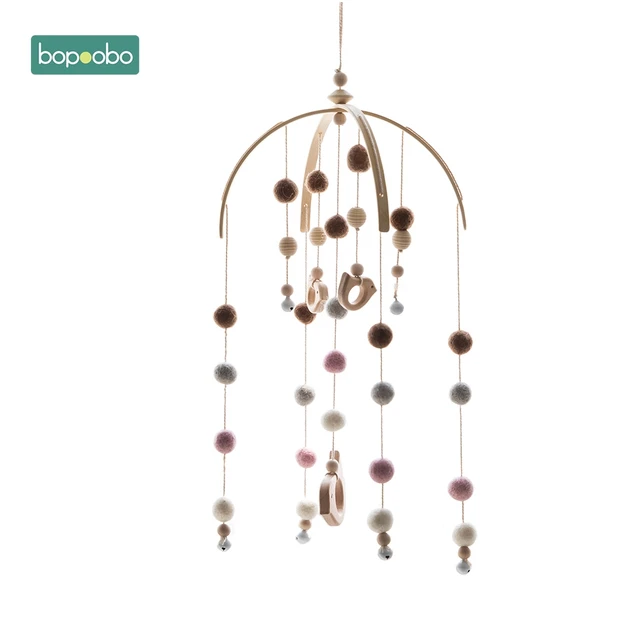 Bopoobo 1set Silicone Beads Baby Mobile Beech Wood Bird Rattles Wool Balls Kid Room Bed Hanging Decor Nursing Children Products Bird Set