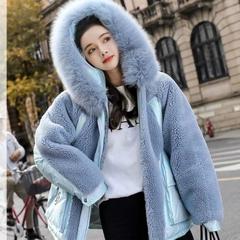 

Women Winter Warm Lamb Hooded Coat Causal Fashion Fur Collar Jacket Parkas