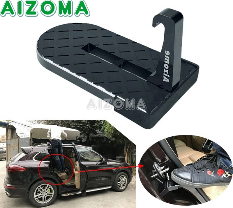 Silver Alumnum Alloy Foldable Car Doorstep Heavy Duty Foot Pedal Hooking Kits