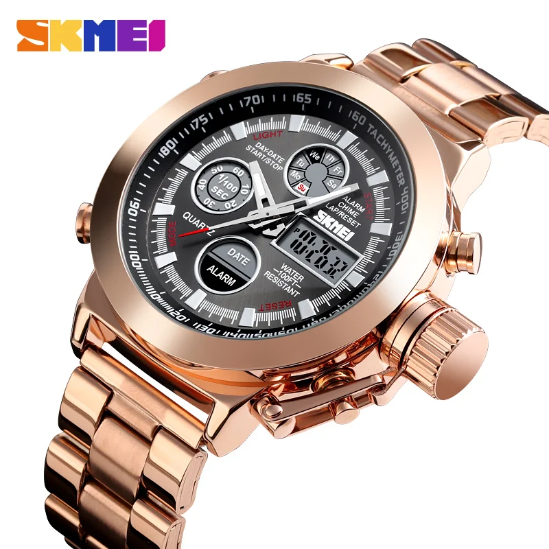 SKMEI Fashion Dual Display Watch Luxury Men 3Bar Waterproof Stainless Steel Strap Luminous relogio masculino Clock 1515 |