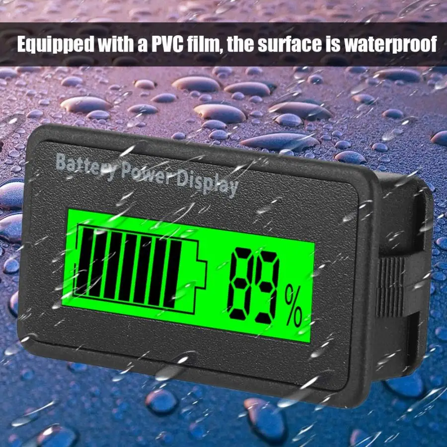 Universal Battery Capacity Indicator Tester Voltmeter with LCD Display 12-48V Battery Power Display with Reverse Connection Protection Green