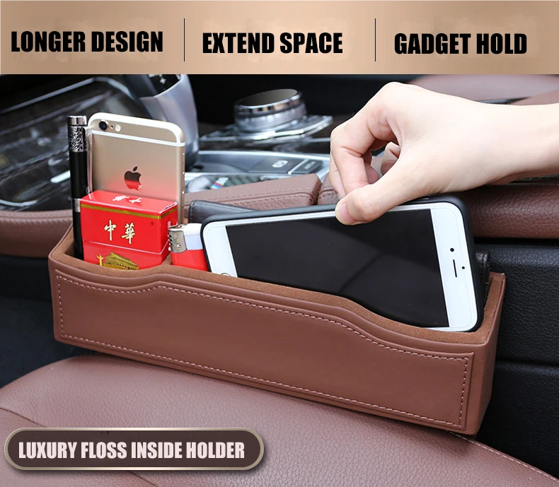 E-FOUR Car Seat Gap Filler Premium PU Leather Car Seat Side Pocket Organizer Car Seat Storage Organize with USB Charger Holes