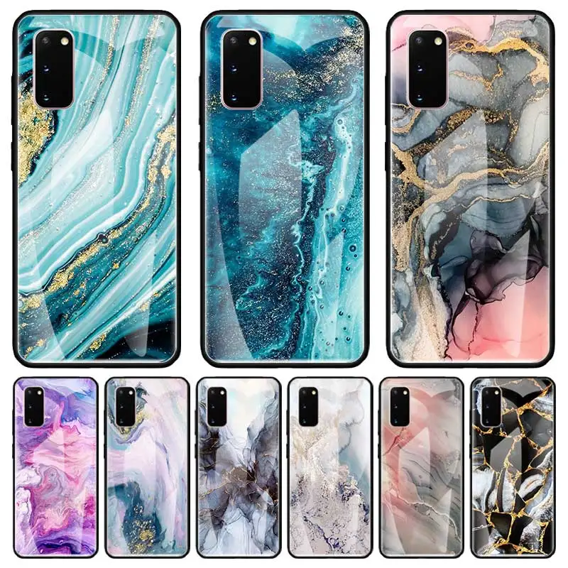 

colorfull marble Tempered Glass Phone Case for Samsung Galaxy S23 S10 S21 S9 S21 Plus S8 FE S7 S22 Ultra 5G S10e Silicon cover