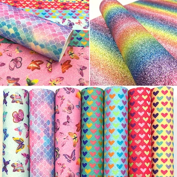 

Colorful Synthetic Leather Fabric Shiny Glitter Faux Fabric DIY Hairbow Bag Shoes Leather Material Accessories 20X15cm Sheets