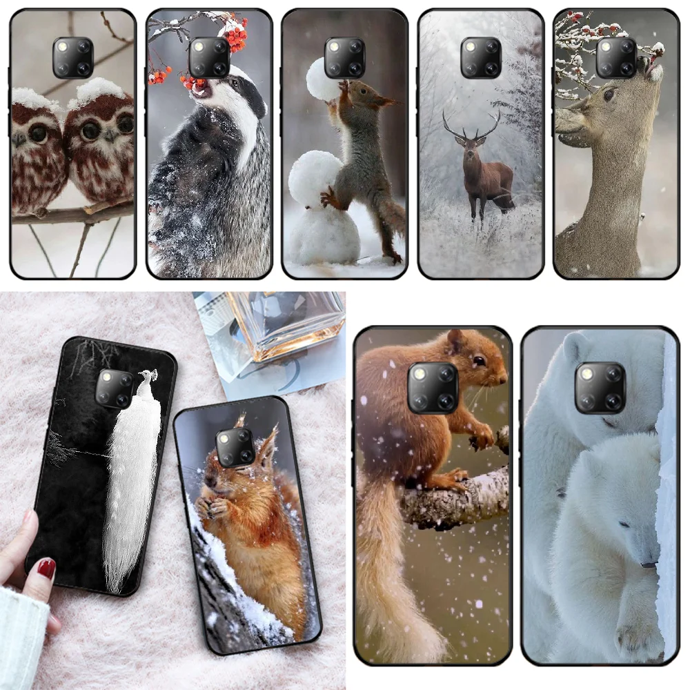 

Animals in the snow Cover Black Soft Shell Phone Case For Huawei Mate 9 10 10Lite 20 20X 10Pro 20Pro 20Lite Enjoy 9Plus 10Plus