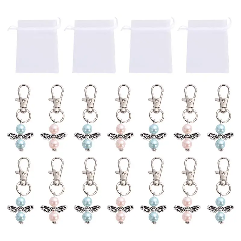 15 Sets Angel Wing Key Holder Creative Keychains Set Wedding Party Mesh Storage Pouch Rings Pendant Gift Ornaments | Дом и сад