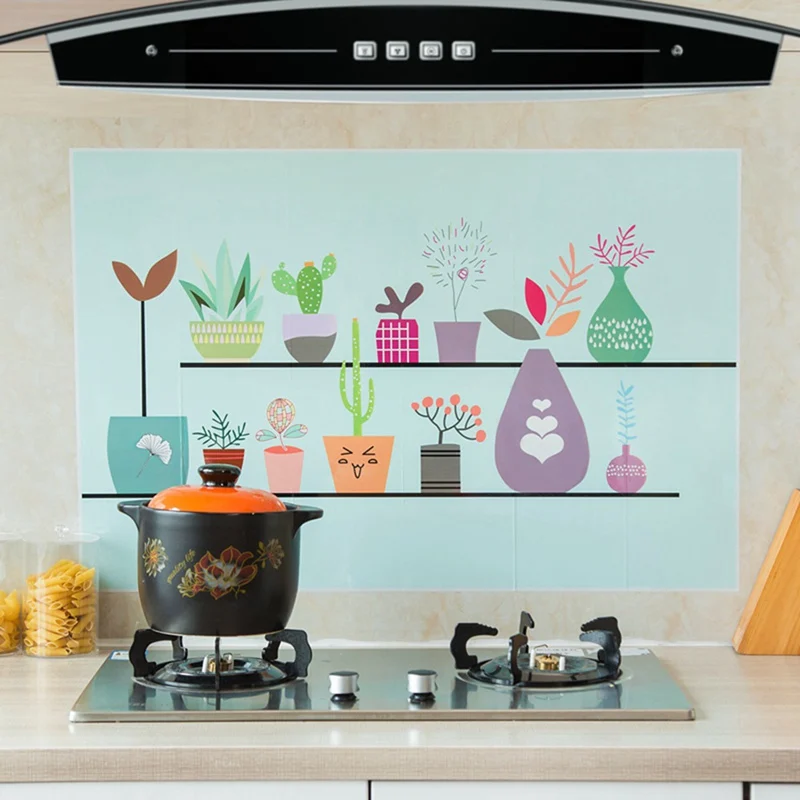 Kitchen Oil-proof Sticker Vinyl Decorative Wall Sticker Waterproof Kitchen Cabinet Sticker Cartoon Pattern Wall Paper Home Decor