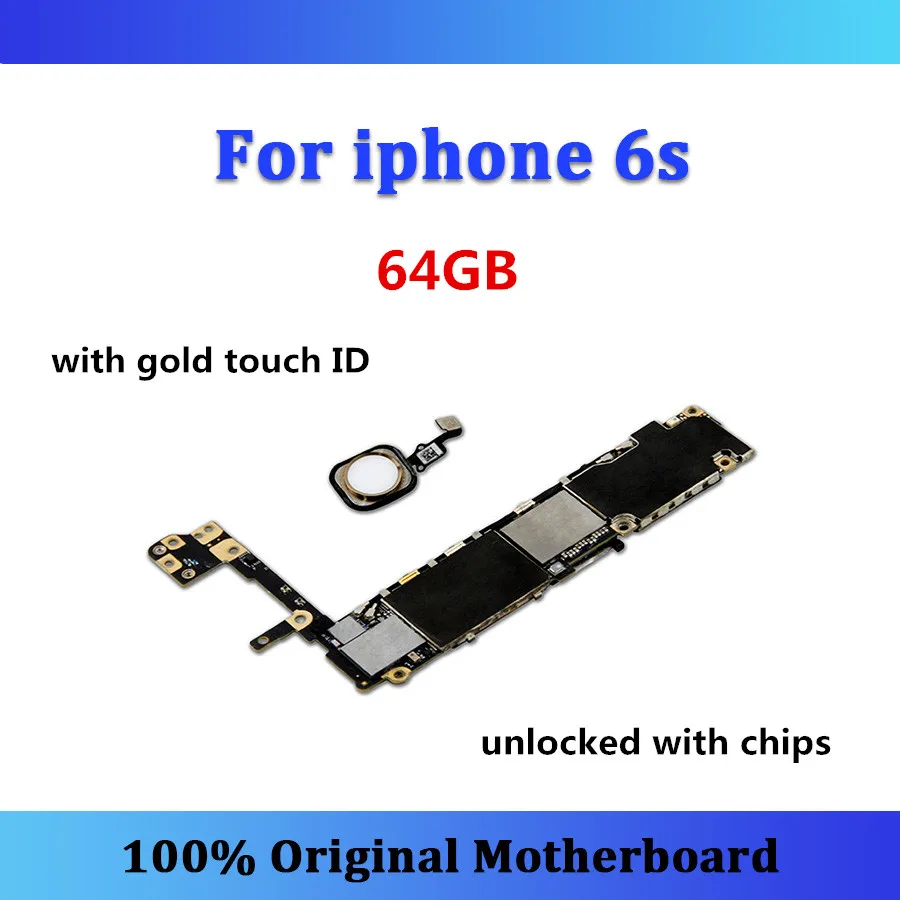 64GB-gold Оригинальная материнская плата для iphone 6s, материнская плата с сенсорным ID, 16 ГБ/32 ГБ/64 Гб/128 ГБ, разблокированная с чипами, материнская плата, карта обновления IOS - Цвет: 64GB-gold