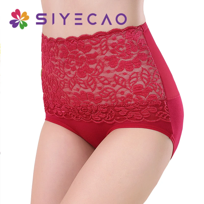 High Waist Body Shaping Ladies Lace Underwear Postpartum Sexy Transparent Female Briefs Underwear Women Seamless Lingerie Pants