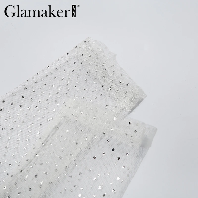 Glamaker, трикотажная сетчатая блузка в горошек, женская, с круглым вырезом, с длинным рукавом, из кусков, короткая белая блузка, женская, осень, зима, Сексуальная Блузка