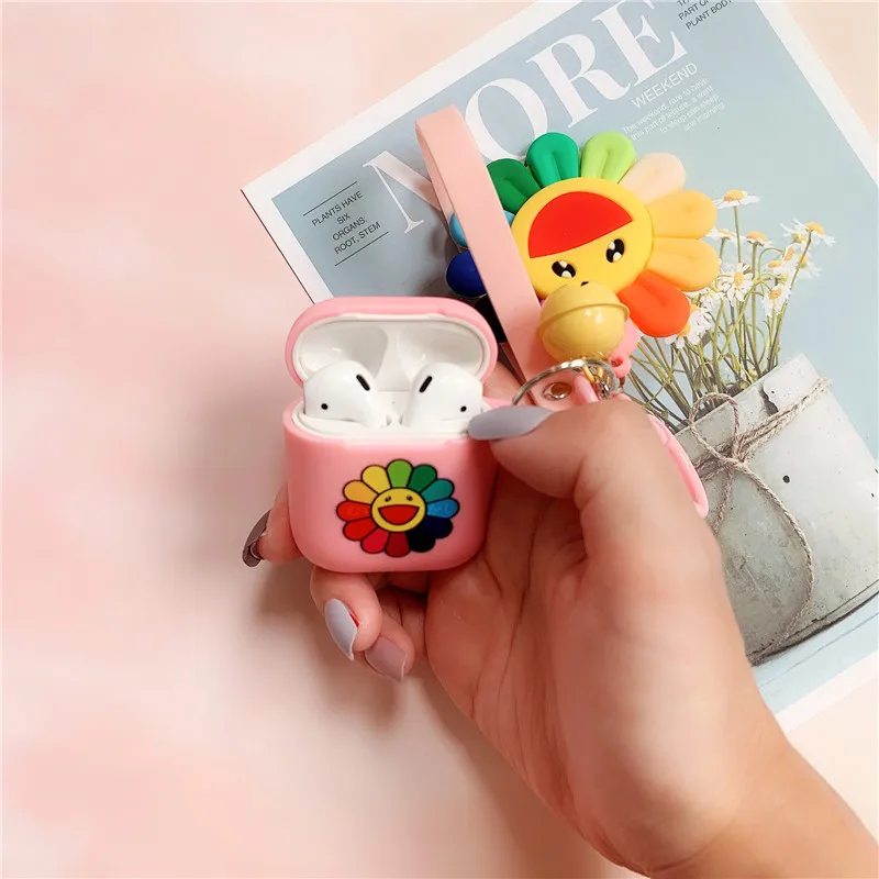 Для Apple Airpods 1/2 модницы Мураками Takashi Kaikai Kiki Sun цвета радуги подвесной ремешок силиконовый наушник чехол