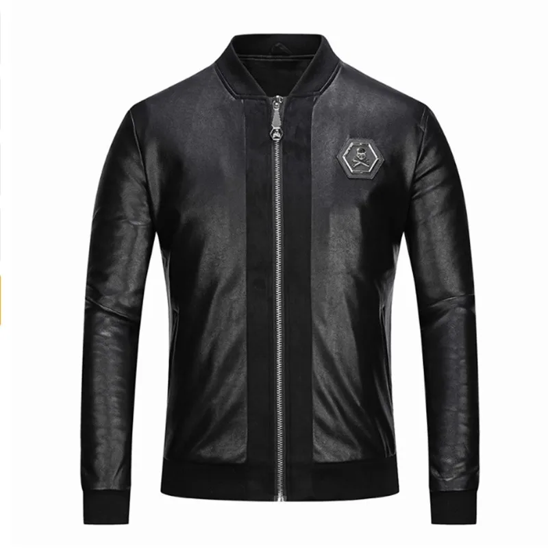 1 Мужские уличные стильные куртки и пальто Sudaderas Hombre, рукав на резинке, уличная одежда для мужчин, куртки и пальто из искусственной кожи с черепом и стразами - Цвет: 1