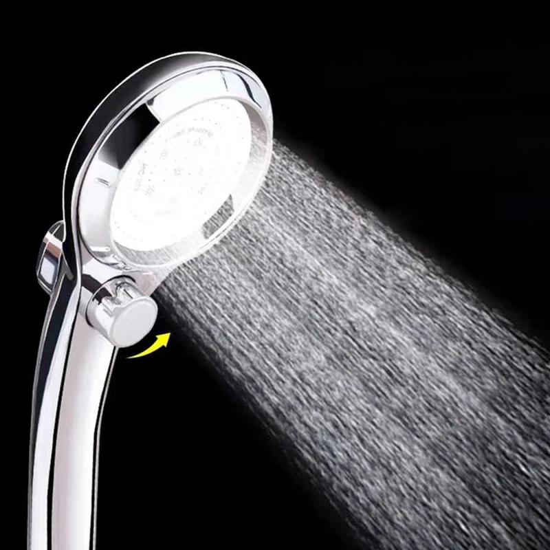 Biała ręczna głowica prysznicowa z włącznikiem/wyłącznikiem, uchwytem prysznicowym z wyłącznikiem i przyciskiem regulacji wody