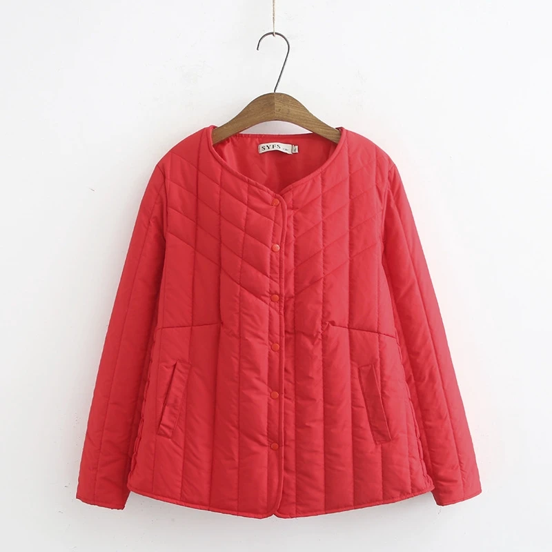 amazing  Plus Size Autumn Winter Women's Jacket Thin Padded Coat Solid O-Neck OL Tops