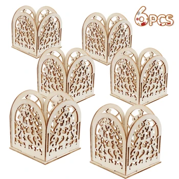 

6pcs DIY Christmas tree Wood Candlestick Laser Cut Tea Light Candle Holder Stand Xmas dinner table Home party Decor Vintage gift