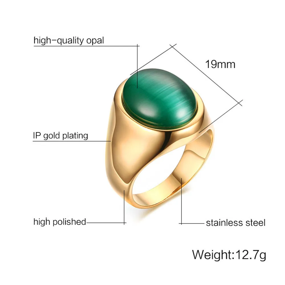 Кольцо с большим опалом для мужчин 18k с золотистым или титановым покрытием из нержавеющей стали драгоценные камни алмаз вечерние ювелирные изделия зеленый изумруд крутые подарки на день рождения