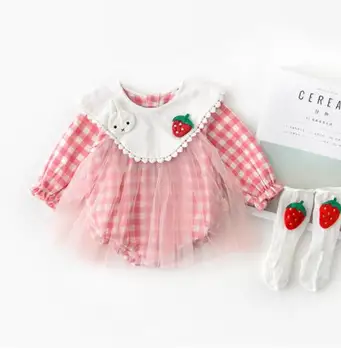 

4pcs/lot Spring baby infant rompers girls long sleeve Romper trendy climb strawberry jumpsuit 3-24M sylvia 599891639266