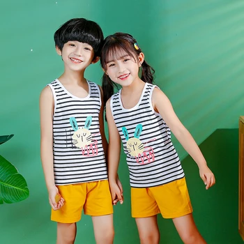 

Kids Summer Clothes Suit 2pcs Vest + Shorts Cartoon Rabbit Stripes Top Tees With Short Pants For Kids Chidren 2-9 Years Cotton