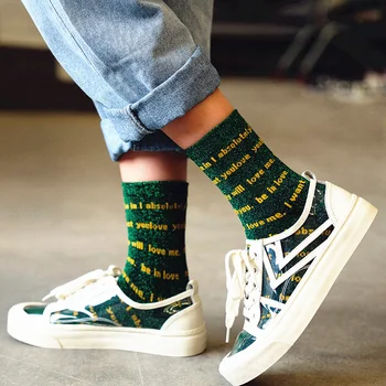 

Dreamlikelin Harajuku Women's Socks with Lettering Bright Crew Socks Spring Autumn Cotton Socks Gifts