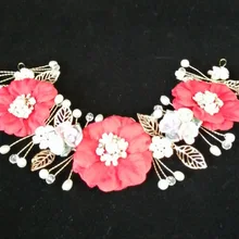 Hot Wedding Tiara Ring Bearer Garland Hairwear Jewelry Accessories,Luxury Korean Red 3D FLoral Hairband Bridal Rhinestone Comb