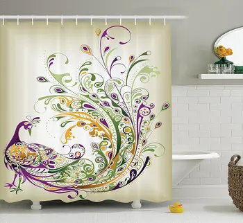 

Abstract Home Decor Collection Peacock Bird Tail Feather Plume Paisley Pattern Ornamental Decoration Image Shower Curtain