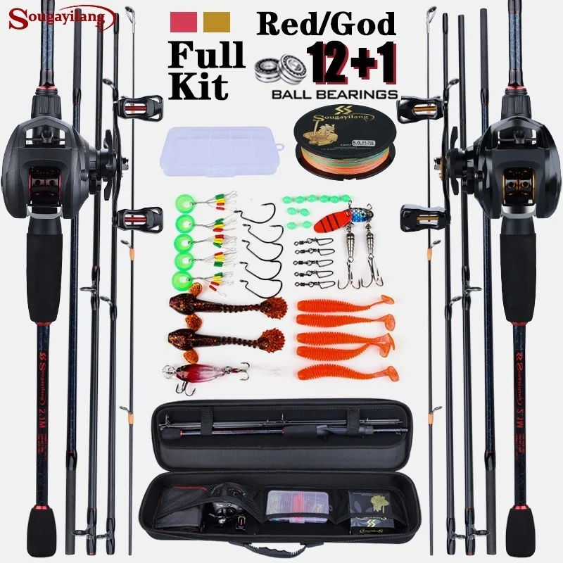 Sougayilang 1.8-2.4m Casting Fishing Rod Reel Combo with Fishing Line Lures Accessories and Carrier Bag for Freshwater Fishing
