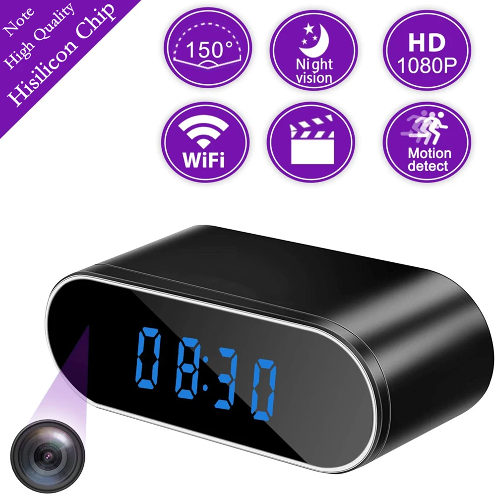 Беспроводная мини камера Hisilicon 1080P Wi Fi чип часы няни будильник с ночным видением и