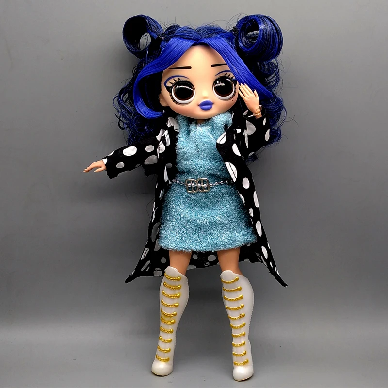 Suitable for OMG Doll Barbie Black Polka Dot Coat + Blue Velvet Dress Girls Christmas Gift | Игрушки и хобби
