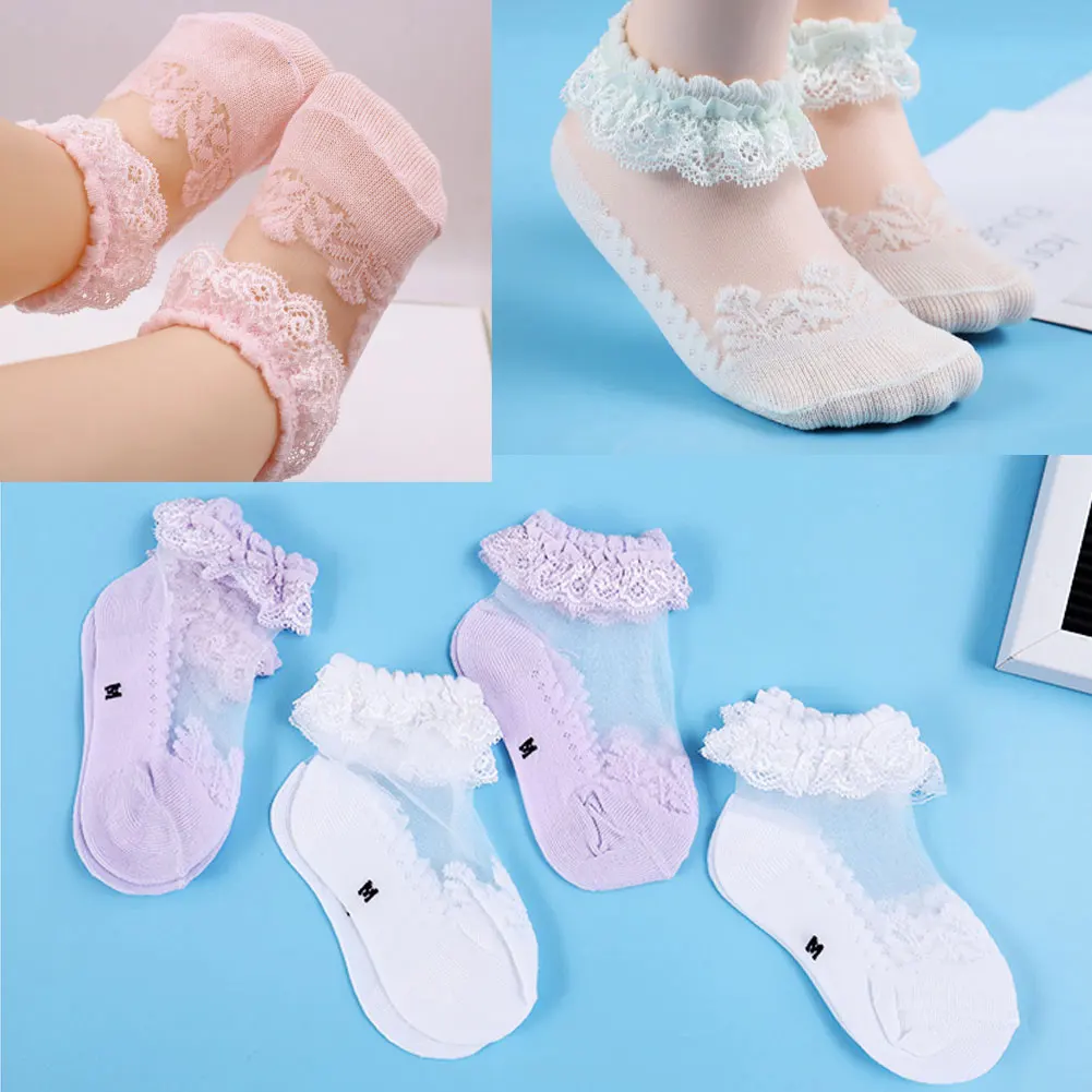 Лидер продаж, Детские повседневные однотонные носки для девочек милый набор носков до лодыжек для малышей, детские кружевные сетчатые носки принцессы