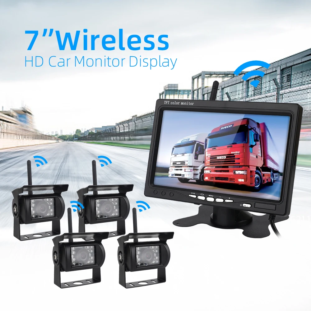 Threecar " Беспроводной автомобильный монитор TFT lcd четыре камеры заднего вида s монитор парковочная система заднего вида для резервной камеры использование для грузовика - Цвет: monitor with 4 CAMS
