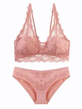 

Fashion Sexy Bra set Lingerie Women's Lace Underwear eyelash Lace Lingerie Set Thin lined 34 cup Bralette V neck new arrival