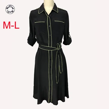 

Silk dress medium length silk dress European and American style lace belt silk dress M to L
