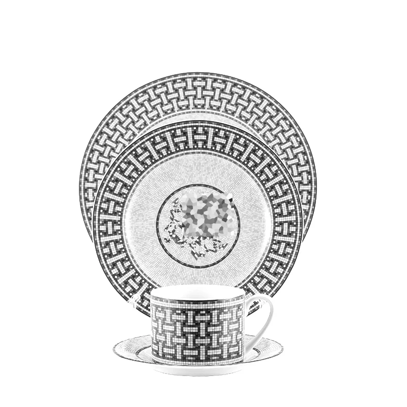 H Европейский стиль костяного фарфора набор керамических тарелок серый столовый