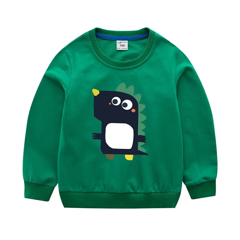 Green Children's sweater cartoon dinosaur print children's clothing new spring and autumn boys and girls long-sleeved Sweatshirts - Цвет: Green