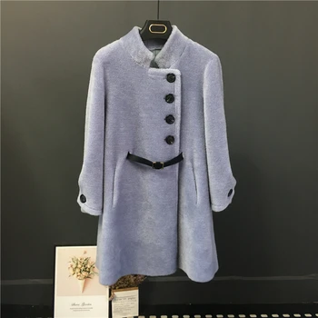 

Brand 2020 Fashion Winter Jacket Women Real Fur Coat 100% Woven Wool Fur Thick Warm Outerwear Belts Buttons Streetwear Luxury