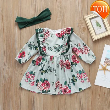 

Spring Cute Baby Girl Floral Dress Toddler Baby Girls Dress Princess Party Pageant Long Sleeve Dresses Kids Clothes 1-5 Years