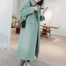 Женское шерстяное пальто Зима Новая повседневная Корейская версия приталенное длинное пальто с длинным рукавом костюм воротник женское s размера плюс теплое Женское пальто