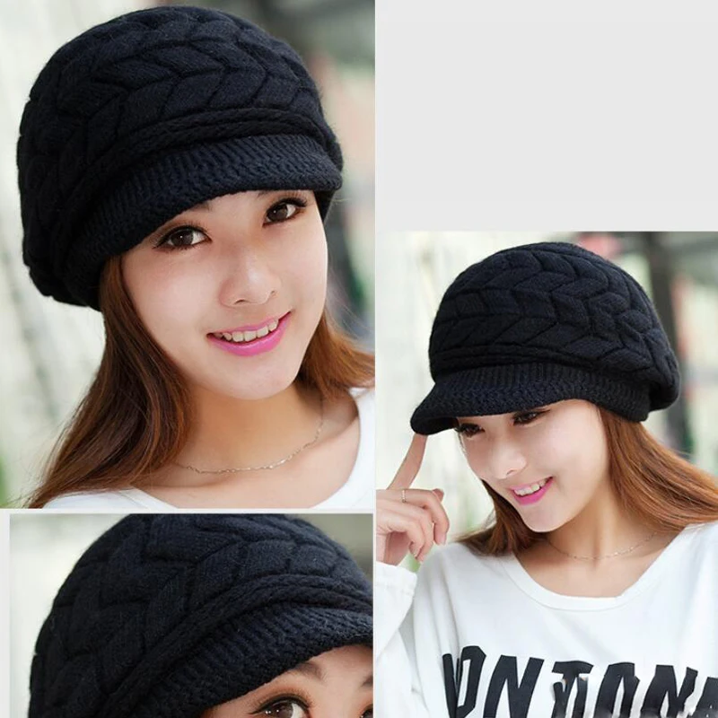 black GAOKE Skullies Beanies, женская вязаная шапка, шарф, женские зимние шапки для женщин, одноцветная Балаклава, маска, Feminino Beanie, шапка - Цвет: black