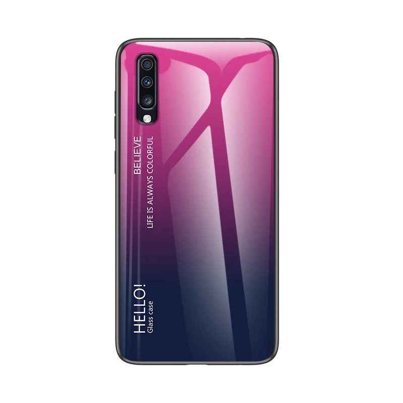 Розово-красный Модный градиентный стеклянный чехол для телефона samsung Galaxy A70S чехол Полная защита бампер чехол для samsung A70 чехол 6,7" - Цвет: Розово-красный