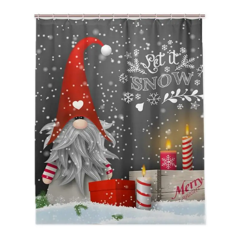 

3D Digital Cute Christmas Gnome Snowflake Shower Curtain 71*71 Christmas Shower Curtain Set With Hook Bathroom Decoration#8