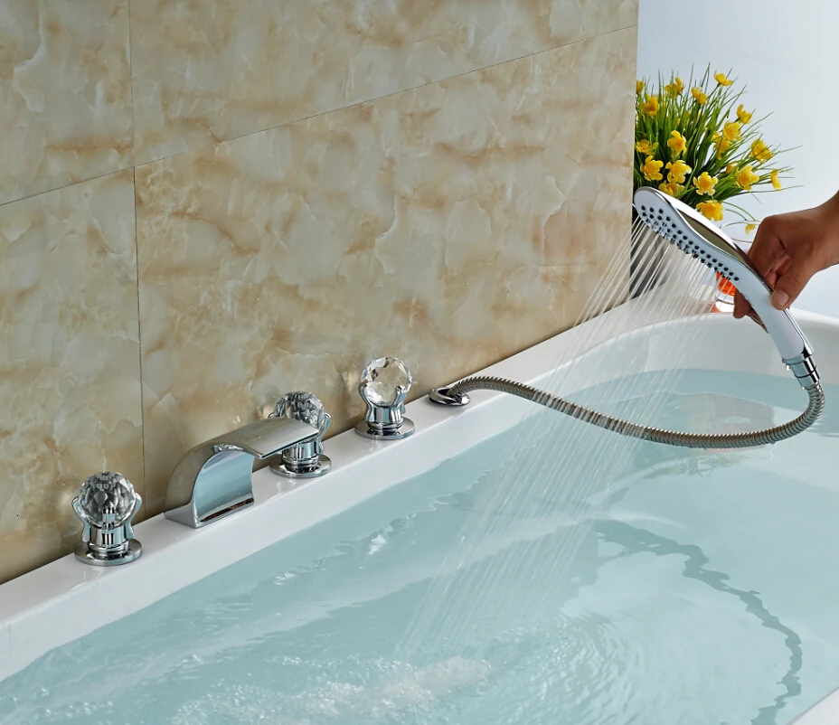 

Chrome brass three bell glass bathtub faucet cover bathtub shower faucet hand shower