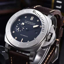 47 мм автоматические часы мужские PVD Серебряный чехол из нержавеющей стали задняя крышка выставка военный черный циферблат люксовый бренд часы P02