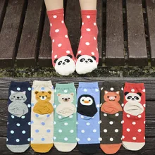 Женские хлопковые носки, милые короткие носки до лодыжки с рисунком кота, пингвина, панды, свинки, Ленивца, повседневные носки в горошек с животными для девочек, европейские размеры 33-39