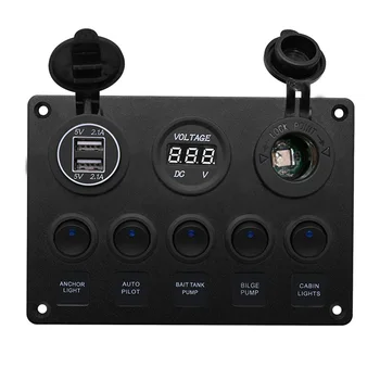 

Yacht Car Round 5-Position Combination Switch Dual USB Car Charger Seat Voltmeter Combination Control Panel Switch