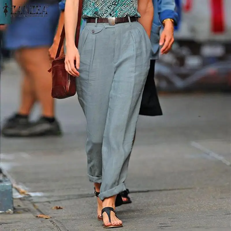 

ZANZEA Women Long Trousers Solid Pencil Pants Casual Loose Female Pants Office Ladies Work OL Trousers Pockets Bottoms Pantalon